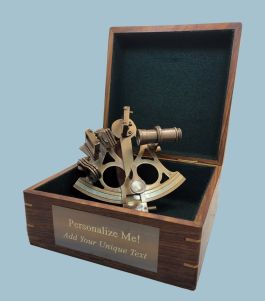 Engravable British Captain's Antique Brass Sextant with Hardwood Box