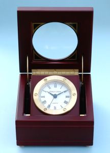Engravable Boxed Quartz Clock in Satin Finish Mahogany Case