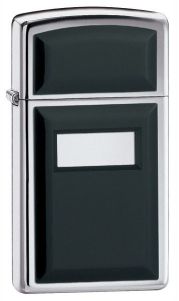 Engravable Zippo Slim High Polish Chrome Ultralite Black #1655 Lighter