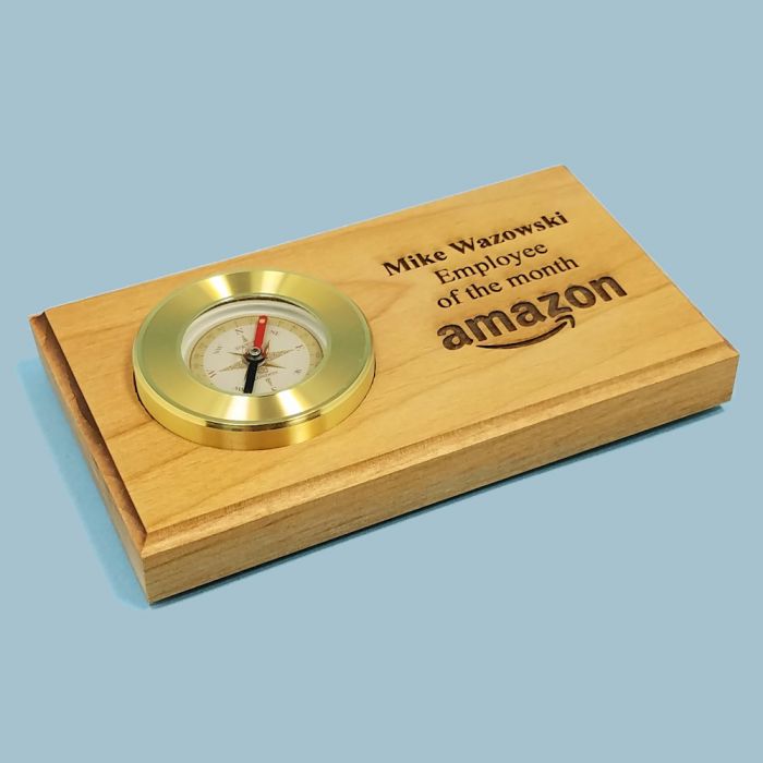 Engravable Brass Desk Compass with Wood Stand