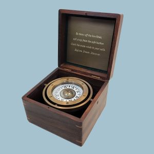Engravable Antique Nautical Brass Gimbaled Compass in Wooden Box