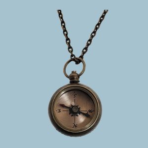 Antique Brass Working Compass Necklace
