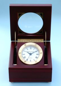 Engravable Boxed Quartz Clock in Satin Finish Mahogany Case