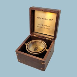 Engravable Standard Antique Brass Desk Compass in Wood Box