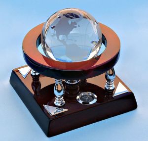 Engravable Mahogany Desk Clock with Crystal Globe