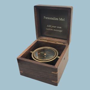 Engravable Standard Antique Brass Desk Compass in Wood Box