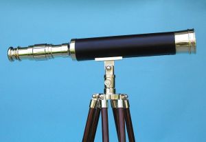 Engravable 19-inch Leather Sheathed Desktop Brass Harbormaster Telescope on Hardwood Tripod