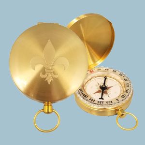 Wilderness Scouting Brass Pocket Compass Engraved (Fleur de Lis)