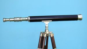 Engravable 30-inch Leather Sheathed Harbormaster Brass Telescope on Hardwood Tripod