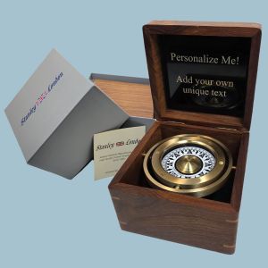 Engravable Executive Nautical Brass Desk Compass in Wooden Box