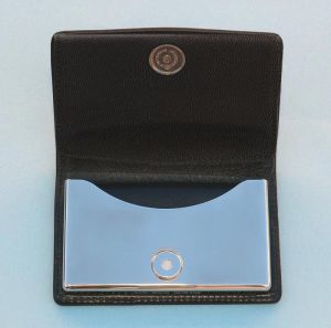 Dalvey Leather and Stainless Steel Business Card Case Open