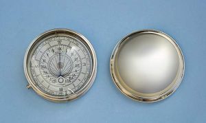 Large Polished Brass Sundial Compass with Removable Lid