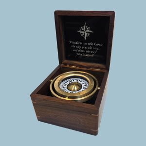 Engravable Executive Nautical Brass Desk Compass in Wooden Box