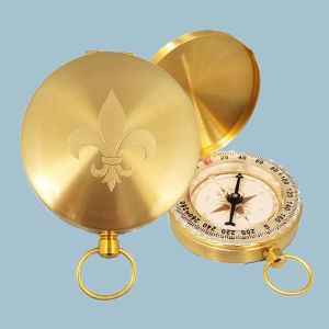 Wilderness Scouting Brass Pocket Compass Engraved (Fleur de Lis)