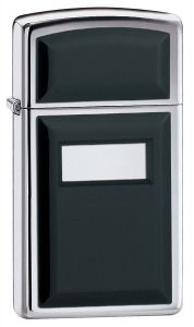 Engravable Zippo Slim High Polish Chrome Ultralite Black #1655 Lighter