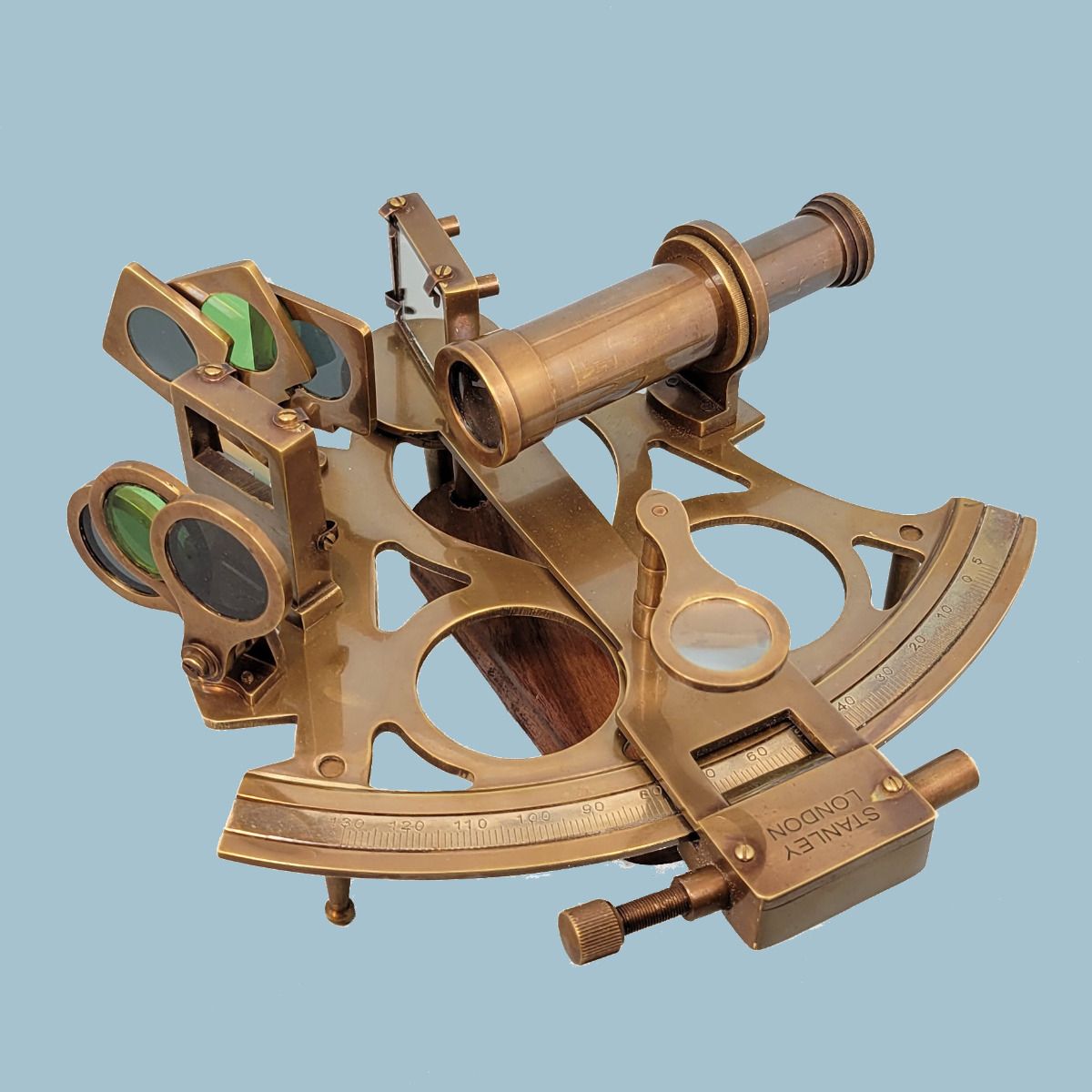 Engravable British Captain's Antique Brass Sextant with Hardwood Box