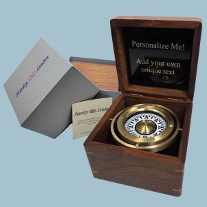 Engravable Executive Nautical Brass Desk Compass in Wooden Box