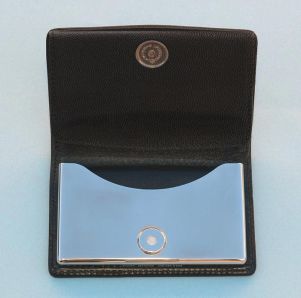 Engravable Dalvey Leather and Stainless Steel Business Card Case