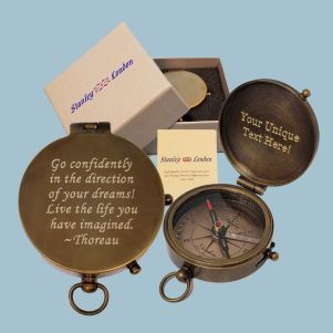Antique Nautical Brass Pocket Compass Engraved (Go Confidently)
