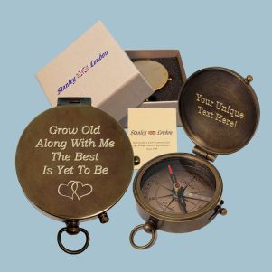 Antique Nautical Brass Pocket Compass Engraved (Grow Old)