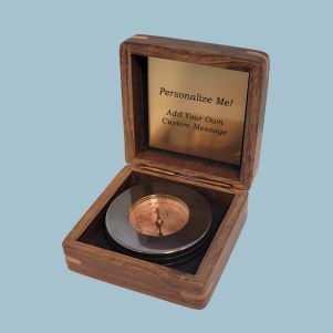 Engravable Large Antique Brass Paperweight Compass with Wood Box
