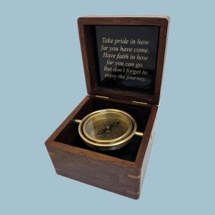 Engravable Standard Antique Brass Desk Compass in Wood Box