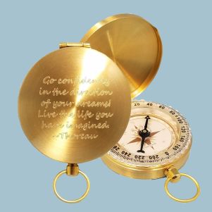 Wilderness Scouting Brass Pocket Compass Engraved (Go Confidently, Thoreau)